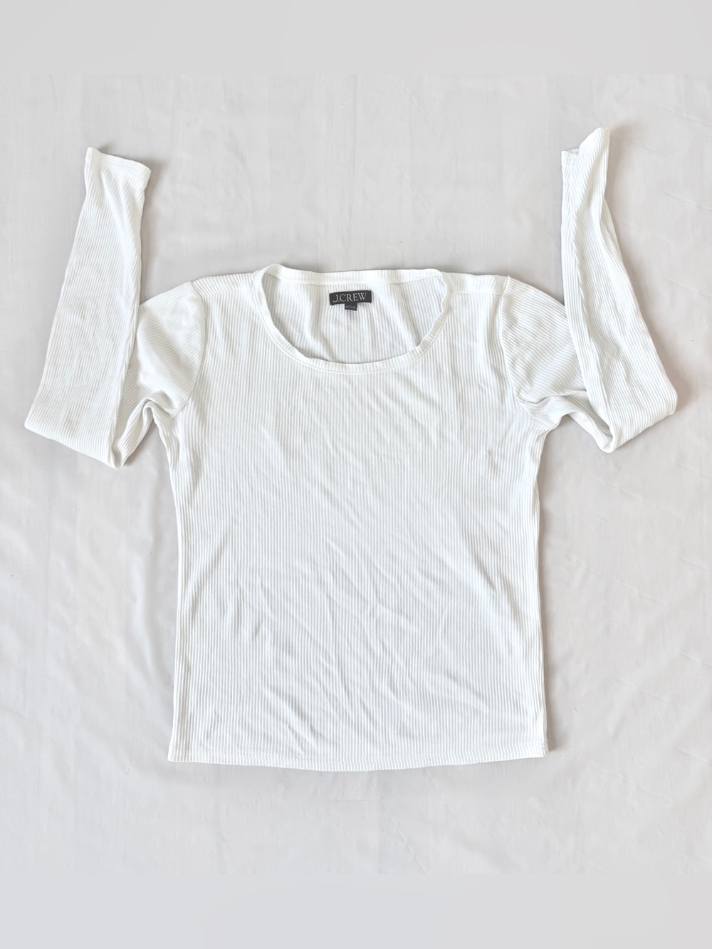 J. Crew White Ribbed Knit Long Sleeve round neck cotton modal blend Top S